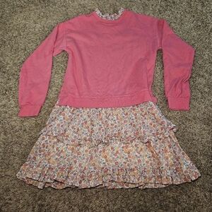 Boden Dress Girls 13-14 Pink Yellow Orange Floral Sweatshirt Juniors